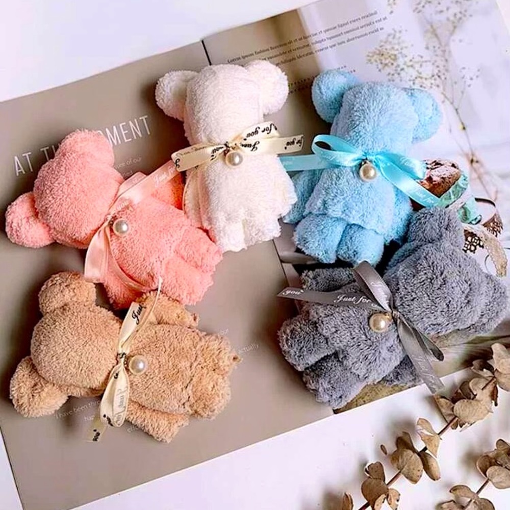 🎉 $8 ADD ON NEW Hand Towels formed in Teddy Bear with Pearl Designs Pink & Blue